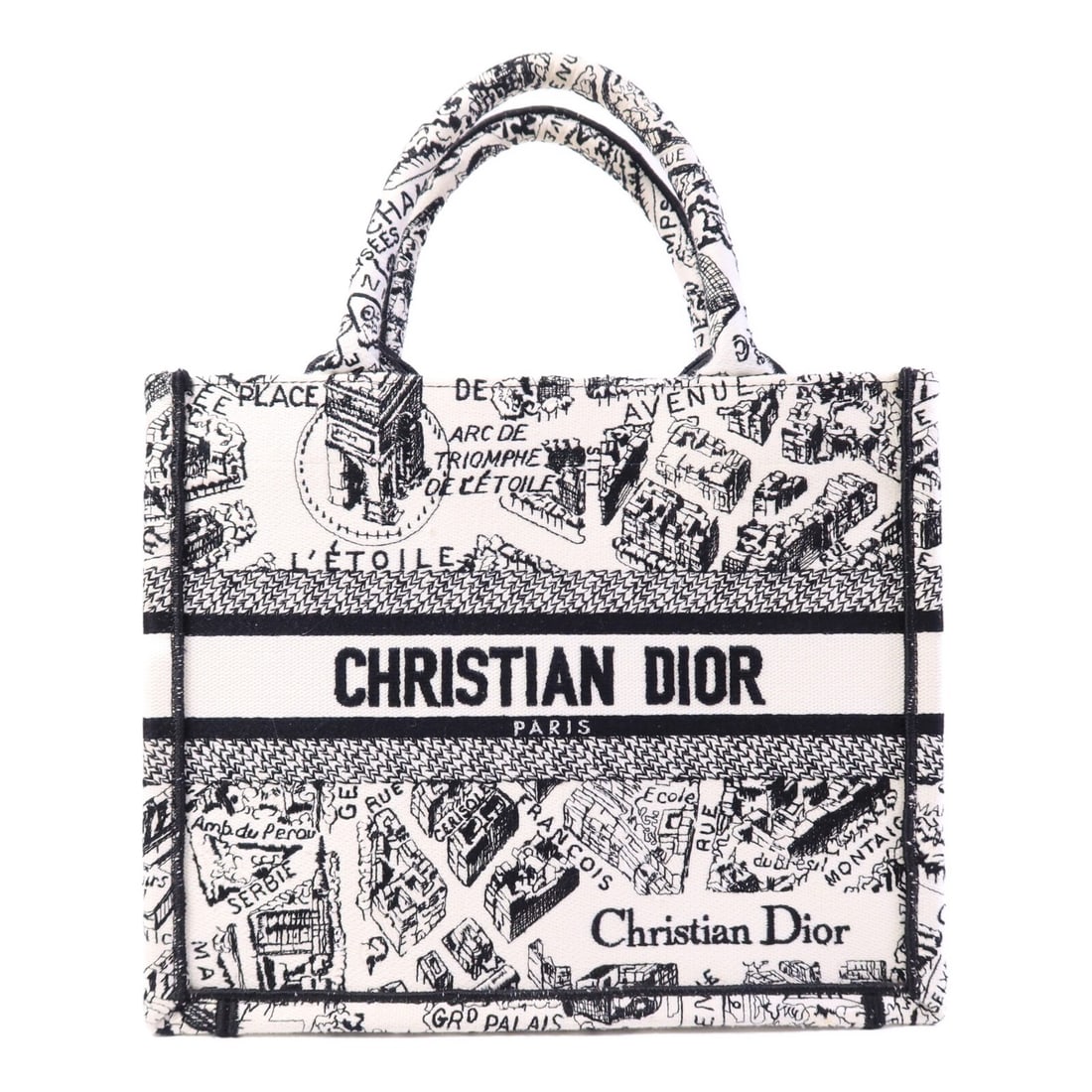 Dior CD Book Tote Small Canvas Bag Black White: Dior CD Book Tote Small Canvas Bag Black White This Christian Dior CD Book Tote Small Bag is a women's tote crafted in canvas with a black exterior and black/white color detailing. It is made in Franc