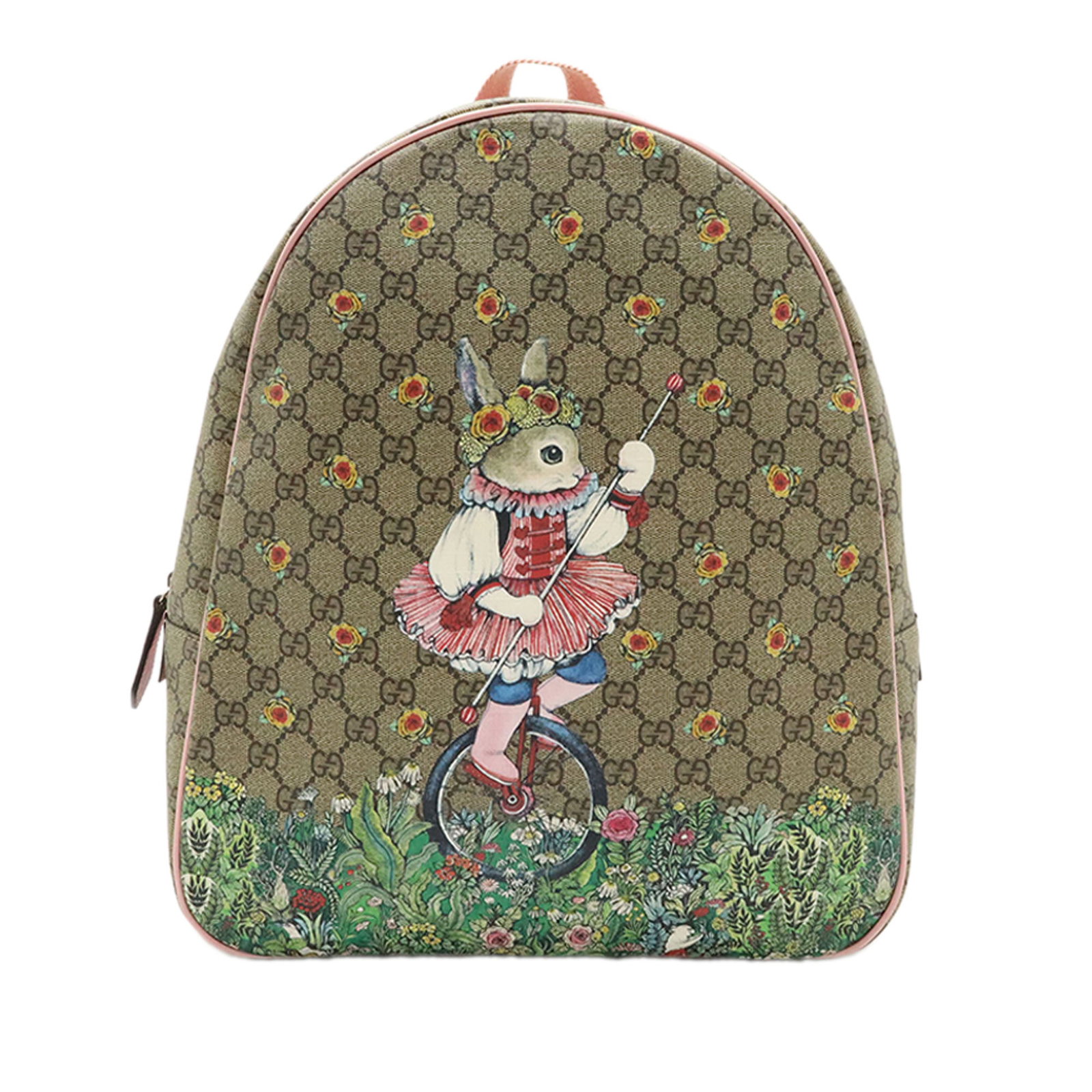 Gucci Yuko Higuchi Childrens Rabbit GG Supreme Backpack: Gucci Yuko Higuchi Childrens Rabbit GG Supreme Backpack Gucci Yuko Higuchi Childrens GG Supreme Rabbit Backpack in beige, made in Italy. It features a printed coated canvas body with leather trim, a f