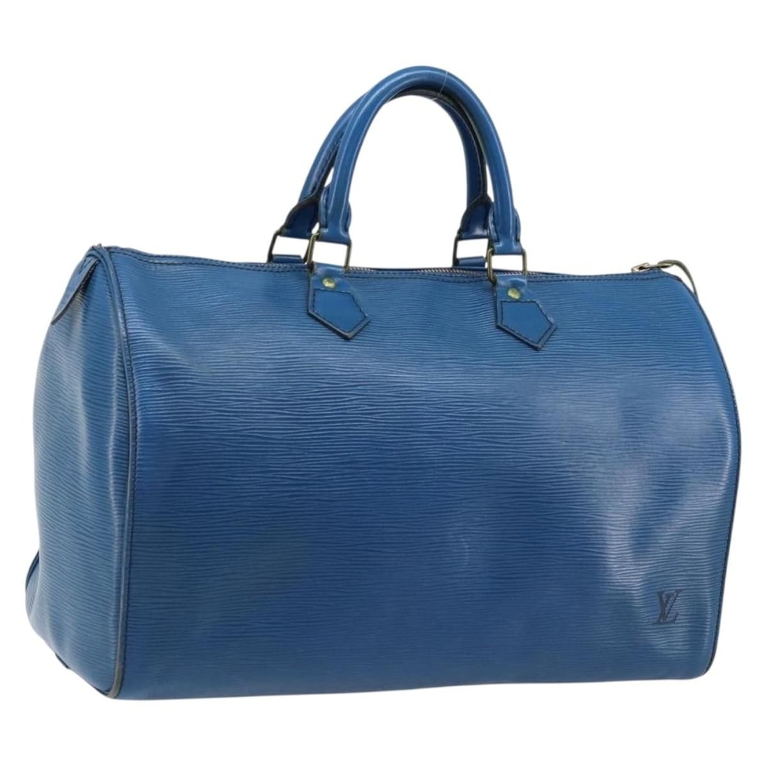 Louis Vuitton M42995 Speedy 35 Epi Leather Handbag Toledo Blue: Louis Vuitton M42995 Speedy 35 Epi Leather Handbag Toledo Blue Louis Vuitton Epi Speedy 35 handbag in Toledo Blue Epi leather. This women's handbag was made in France and is offered without the origin