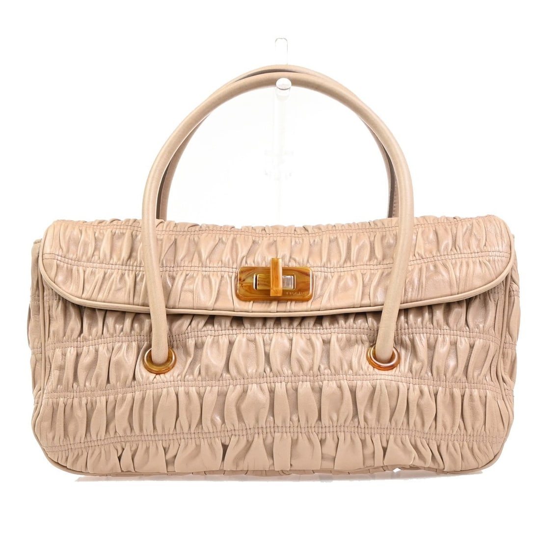 Prada Turnlock Shoulder Bag Beige Leather Gaufre: Prada Turnlock Shoulder Bag Beige Leather Gaufre This Prada Turnlock Shoulder Bag showcases the signature Gaufre design in beige Nappa leather. Designed for women, it features a secure turnlock closur