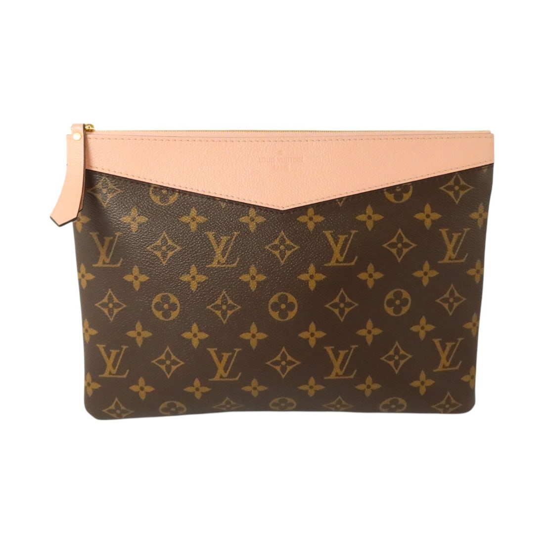 Louis Vuitton M62942 Daily Pouch Clutch Monogram Brown Pink: Louis Vuitton M62942 Daily Pouch Clutch Monogram Brown Pink Louis Vuitton Daily Pouch clutch bag in Monogram PVC coated canvas with a brown and pink colorway. This women's pouch features a slim profil