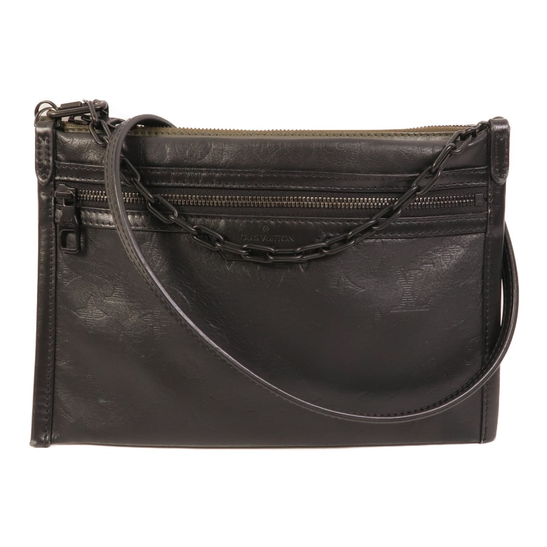 Louis Vuitton M44635 Monogram Shadow Flat Messenger Bag Black Green: Louis Vuitton M44635 Monogram Shadow Flat Messenger Bag Black Green This Louis Vuitton Flat Messenger shoulder bag is crafted from calfskin (cowhide) and presented in black and green with the Monogram