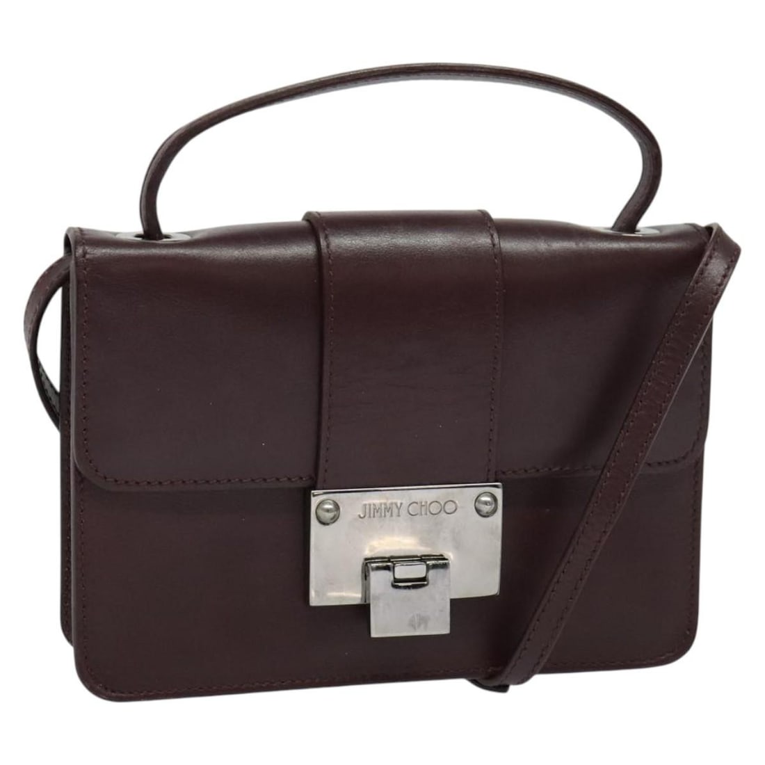 Jimmy Choo Bordeaux Silver Leather Handbag Italy: Jimmy Choo Bordeaux Silver Leather Handbag Italy This Jimmy Choo handbag is crafted from leather in a Bordeaux and silver color combination. Made in Italy, it features a compact design with a top hand