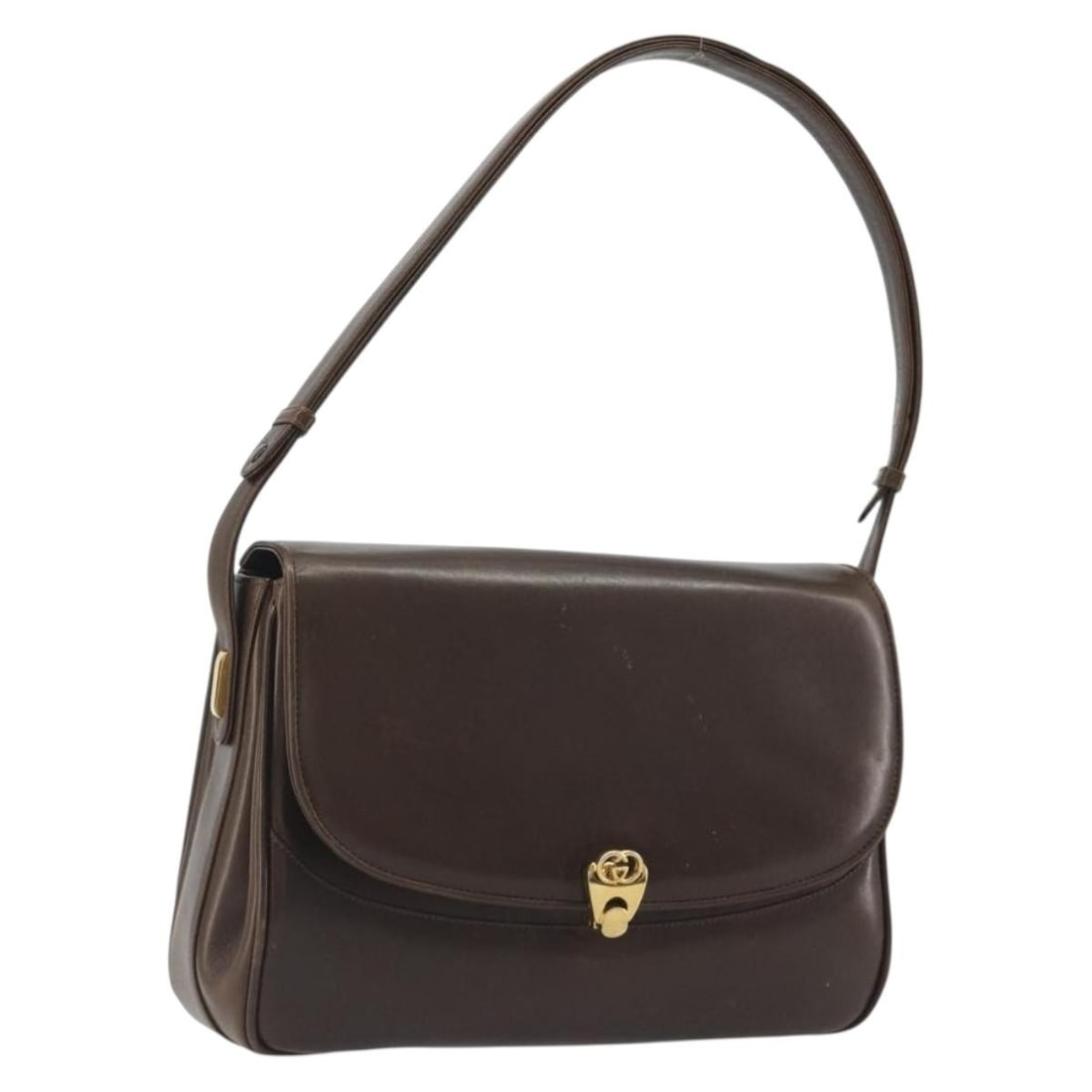 Gucci Brown Leather Handbag with Gold Tone Hardware: Gucci Brown Leather Handbag with Gold Tone Hardware Authentic Gucci women's leather handbag in brown with gold-tone accents, made in Italy. This heavily used bag shows visible wear throughout, includi