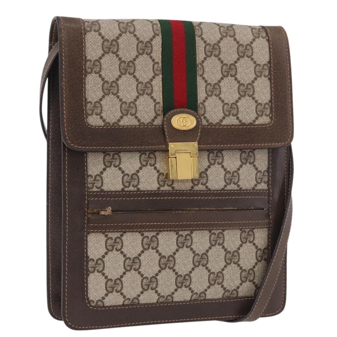 Gucci Sherry Line GG Supreme PVC Leather Shoulder Bag Beige Gold: Gucci Sherry Line GG Supreme PVC Leather Shoulder Bag Beige Gold Gucci GG Supreme Web Sherry Line shoulder bag in beige and gold, made in Italy from PVC leather and GG canvas. The bag measures approxi