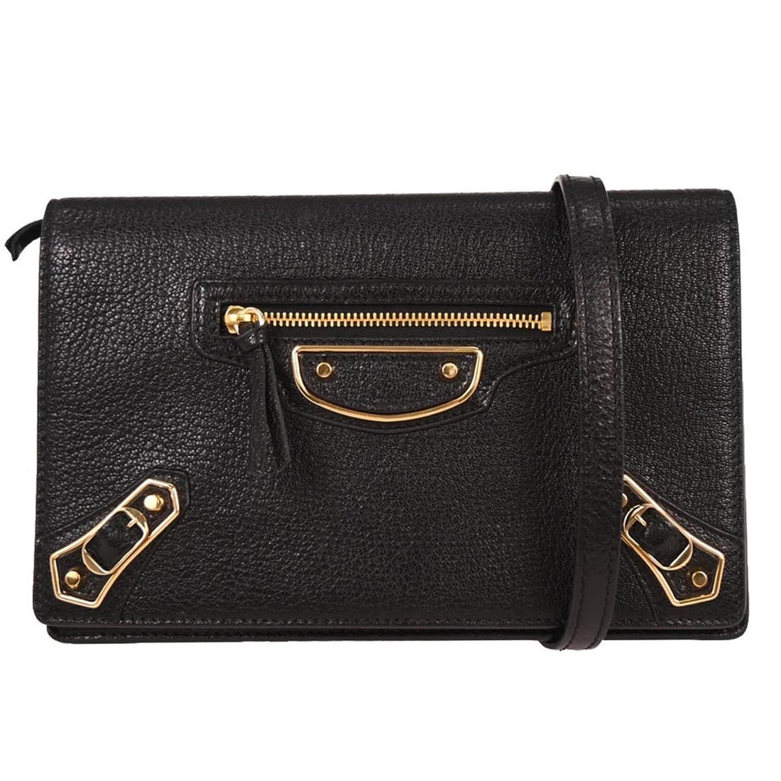Balenciaga Metallic Edge WOC Wallet on Chain Black Calfskin: Balenciaga Metallic Edge WOC Wallet on Chain Black Calfskin Vintage Balenciaga Metallic Edge WOC wallet on chain in black calfskin. This women's wallet features logo accents, multiple interior compart