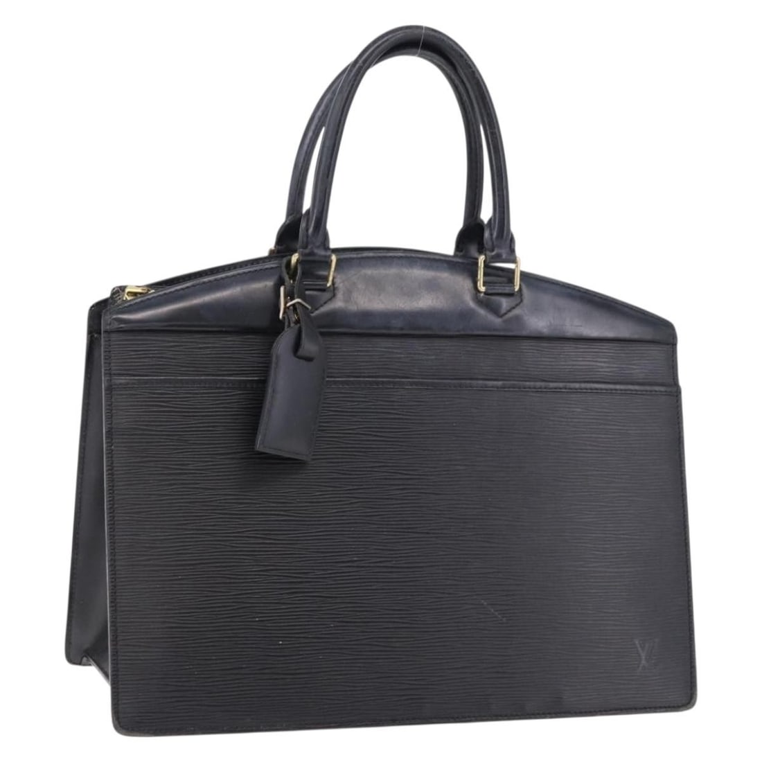 Black Epi Leather Hand Bag Louis Vuitton Riviera M48182: Black Epi Leather Hand Bag Louis Vuitton Riviera M48182 A Louis Vuitton Epi Riviera hand bag in black Epi leather, made in France. It comes with a name tag accessory and is identified by product numbe