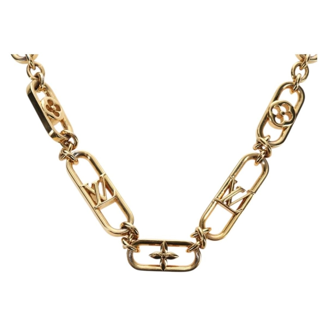Louis Vuitton M01123 My LV Chain GM Gold Tone Metal Necklace: Louis Vuitton M01123 My LV Chain GM Gold Tone Metal Necklace Gold tone metal necklace from the My LV Chain GM line. The piece measures approximately 45.5 cm in total length and comes with a dust bag a