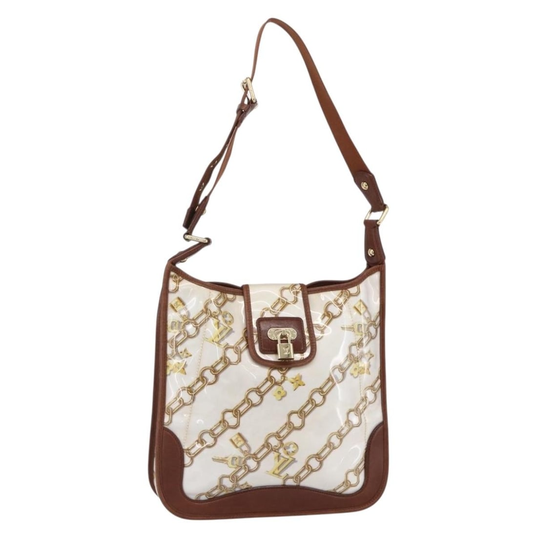 Louis Vuitton M95158 Monogram Charm Musette white enamel shoulder bag: Louis Vuitton M95158 Monogram Charm Musette white enamel shoulder bag Louis Vuitton Monogram Charm Musette shoulder bag in white enamel. This women's shoulder bag is made in France and includes only t