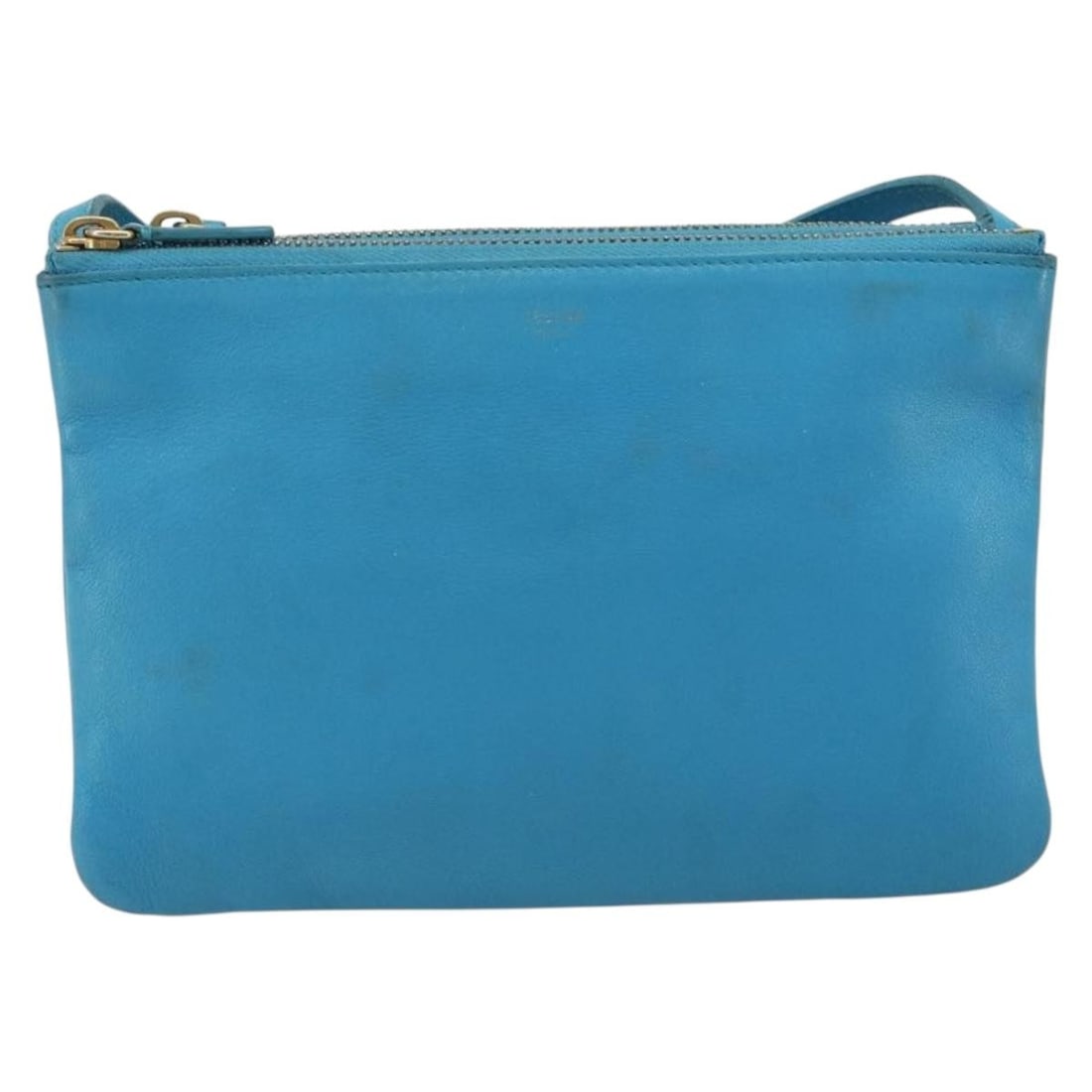 Celine Trio blue leather shoulder bag: Celine Trio blue leather shoulder bag Celine Trio leather bag in blue. This women's bag is made in Italy and shows fair, worn condition with a deformed shape, light wear, light marks, corner rubbing, 