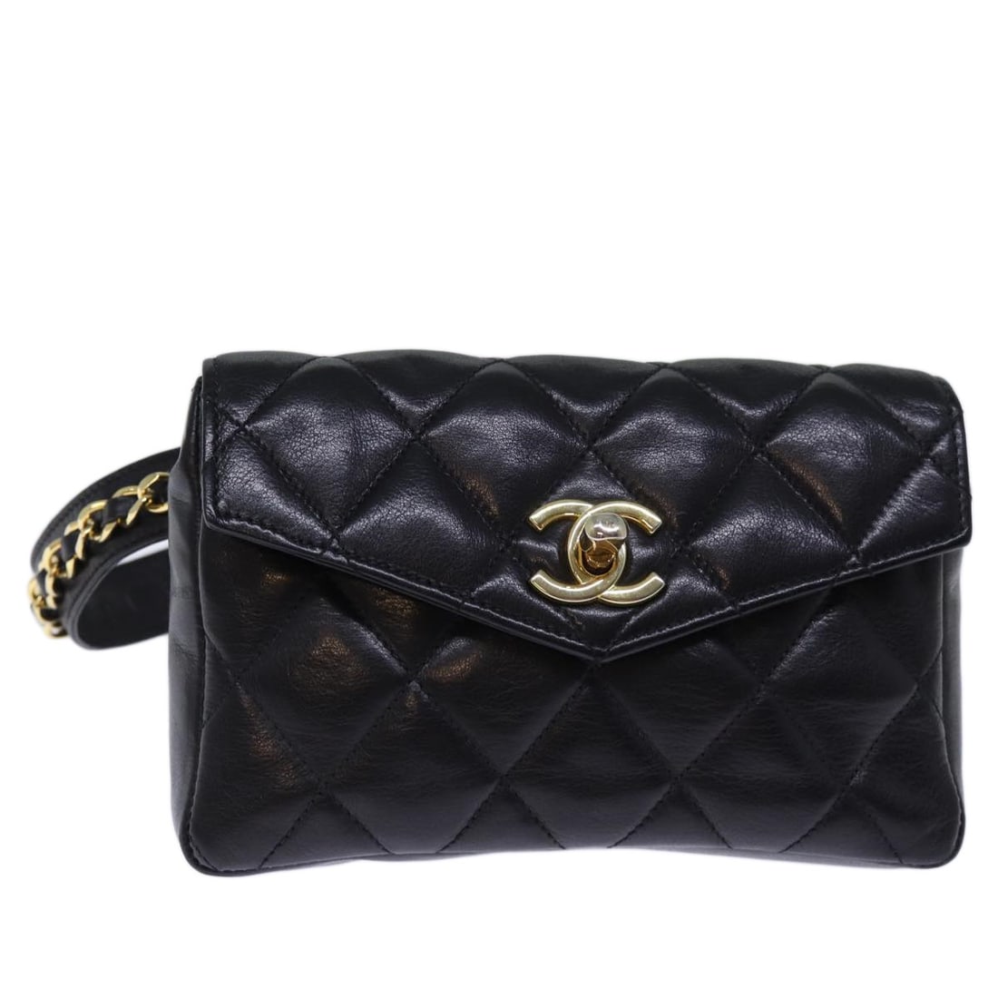 CHANEL CC Turn Lock Leather Waist Bag in Black: CHANEL CC Turn Lock Leather Waist Bag in Black Authentic CHANEL Matelasse turn lock waist bag in black leather. This women's waist bag is made in Italy and features the classic CC turn lock design. Co