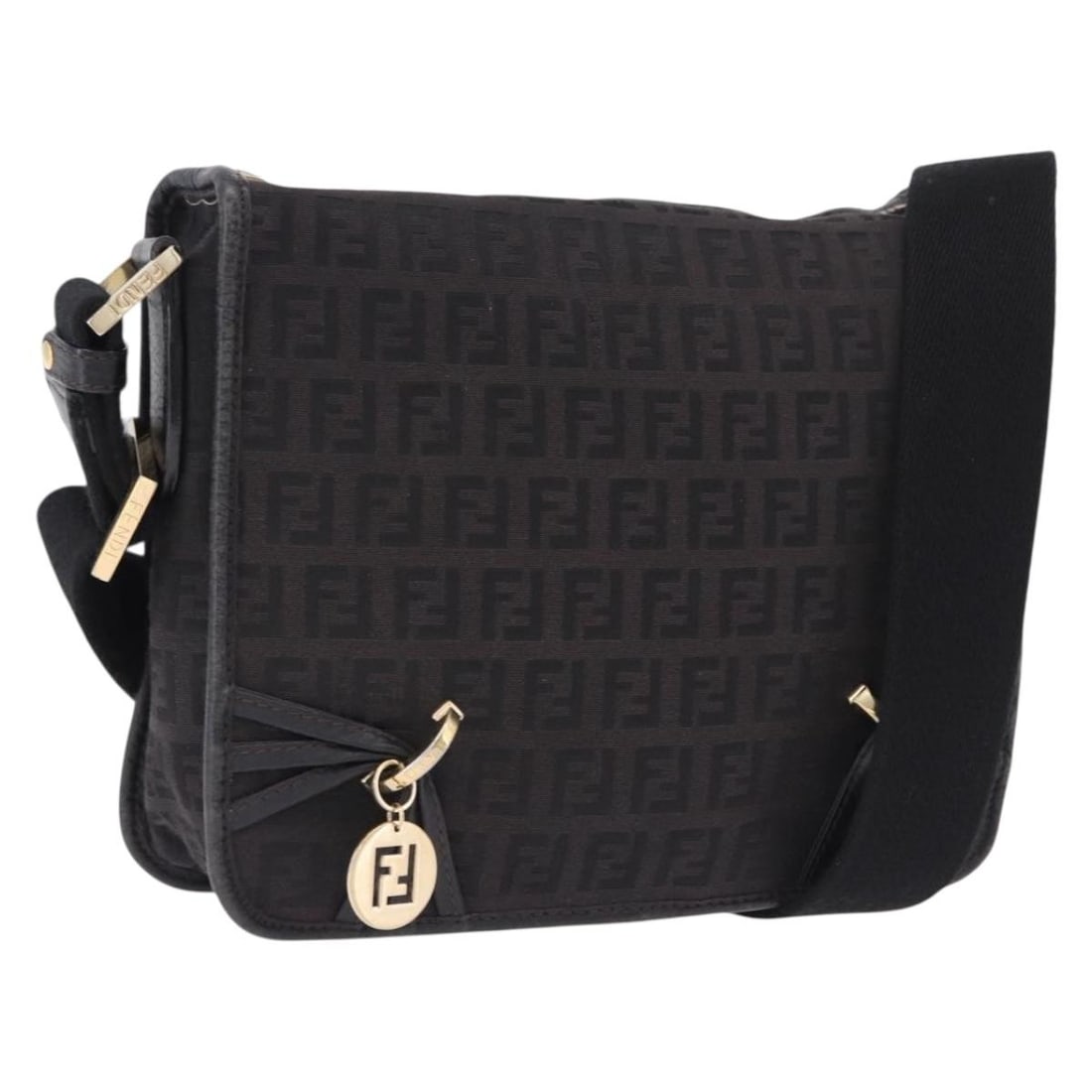 Fendi black gold Zucchino canvas shoulder bag made in Italy: Fendi black gold Zucchino canvas shoulder bag made in Italy Fendi Zucchino canvas shoulder bag in black and gold, made in Italy. The bag features a shoulder strap and measures approximately W22 x H17 