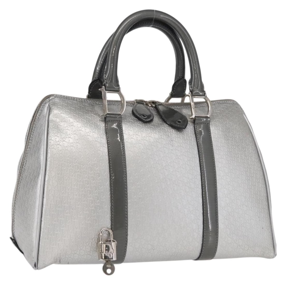 Christian Dior Trotter Gray Silver PVC Canvas Handbag with Dust Bag: Christian Dior Trotter Gray Silver PVC Canvas Handbag with Dust Bag Christian Dior Trotter canvas handbag in gray and silver with PVC leather trim. Made in Italy, this women's handbag includes a dust 