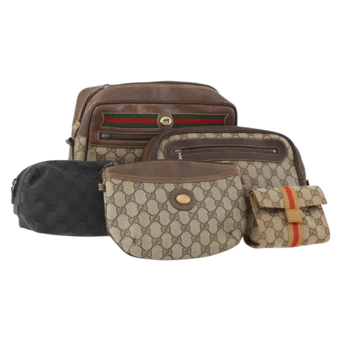 GUCCI GG Canvas PVC Shoulder Bag Black Beige Auth 174402: GUCCI GG Canvas PVC Shoulder Bag Black Beige Auth 174402 This is a set of five GUCCI GG Canvas shoulder bags crafted from PVC leather in black and beige. Designed for women, these bags are made in Ita