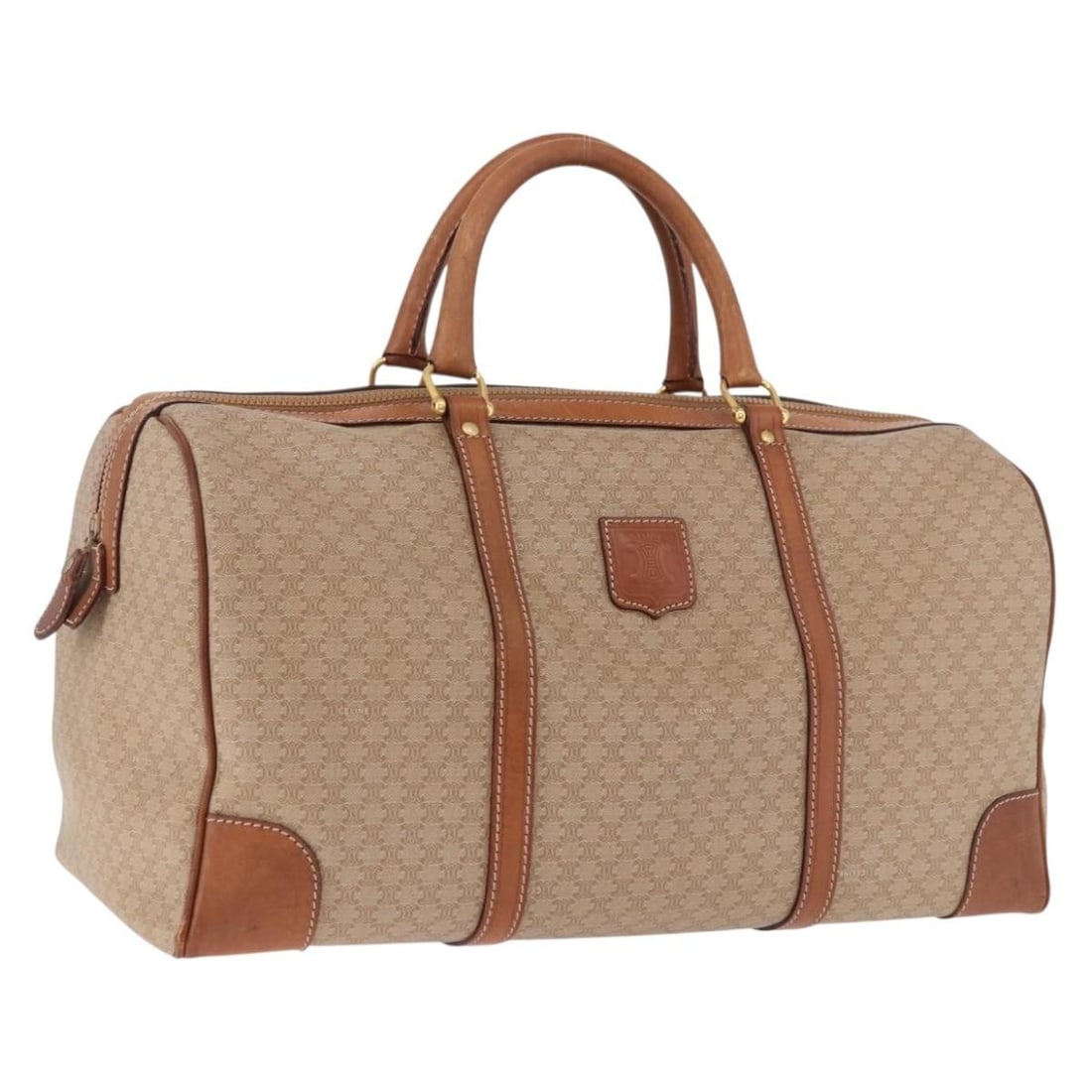 CELINE Macadam Canvas PVC Leather Handbag Beige Gold Italy: CELINE Macadam Canvas PVC Leather Handbag Beige Gold Italy Celine Macadam canvas hand bag in beige and gold with PVC leather trim. Made in Italy. This heavily used bag shows visible wear throughout, i