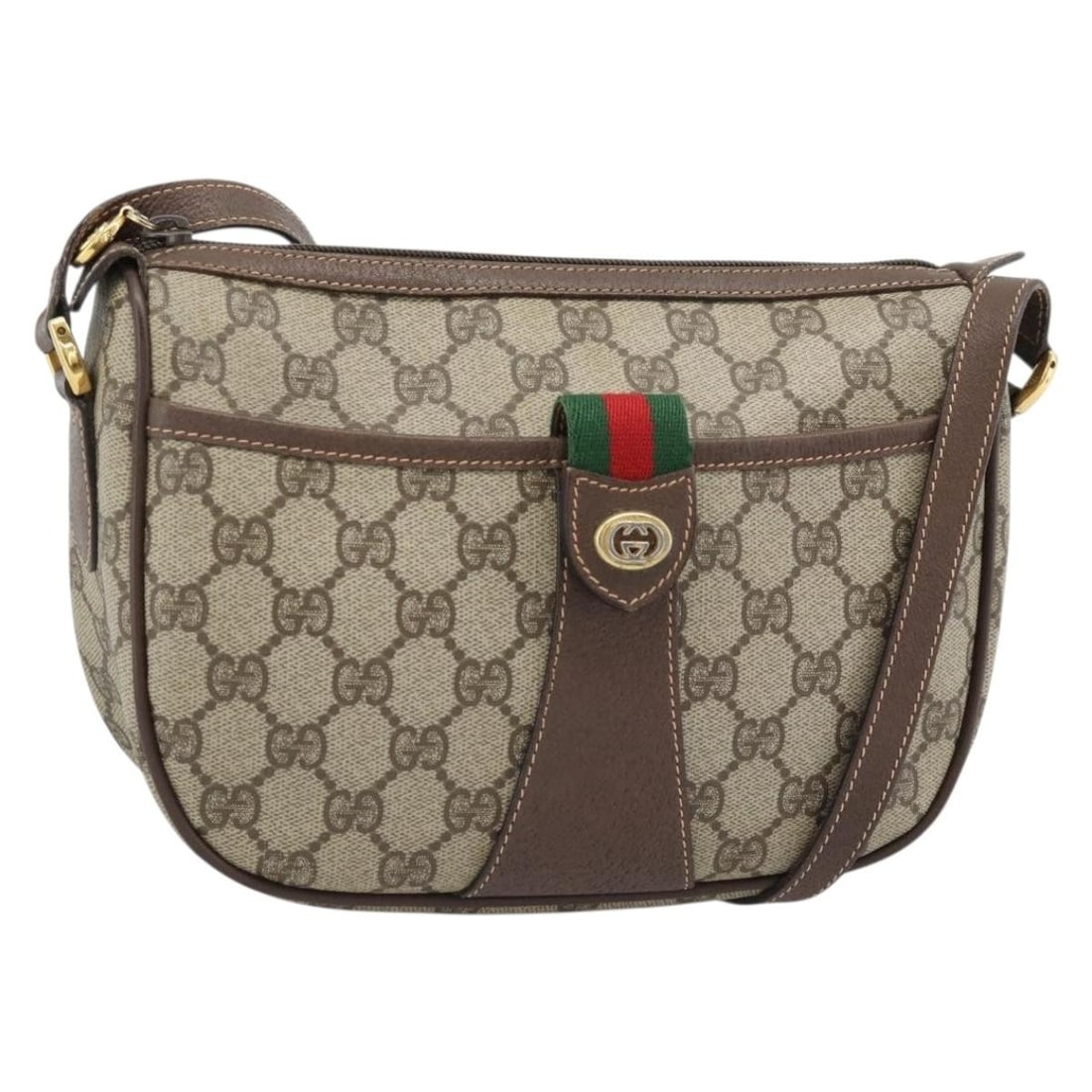 Gucci Sherry Line GG Supreme Shoulder Bag Beige Gold PVC Leather: Gucci Sherry Line GG Supreme Shoulder Bag Beige Gold PVC Leather Authentic Gucci GG Supreme Web Sherry Line shoulder bag in beige and gold PVC leather with GG canvas. This women's bag is made in Italy