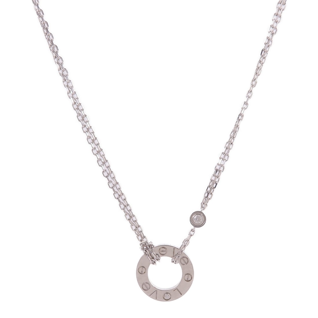 Cartier Love Circle Necklace B7219400 18K White Gold Diamond: Cartier Love Circle Necklace B7219400 18K White Gold Diamond Cartier Love Circle necklace crafted in 18K white gold with diamond accents. This women's necklace features the Love Circle design and incl
