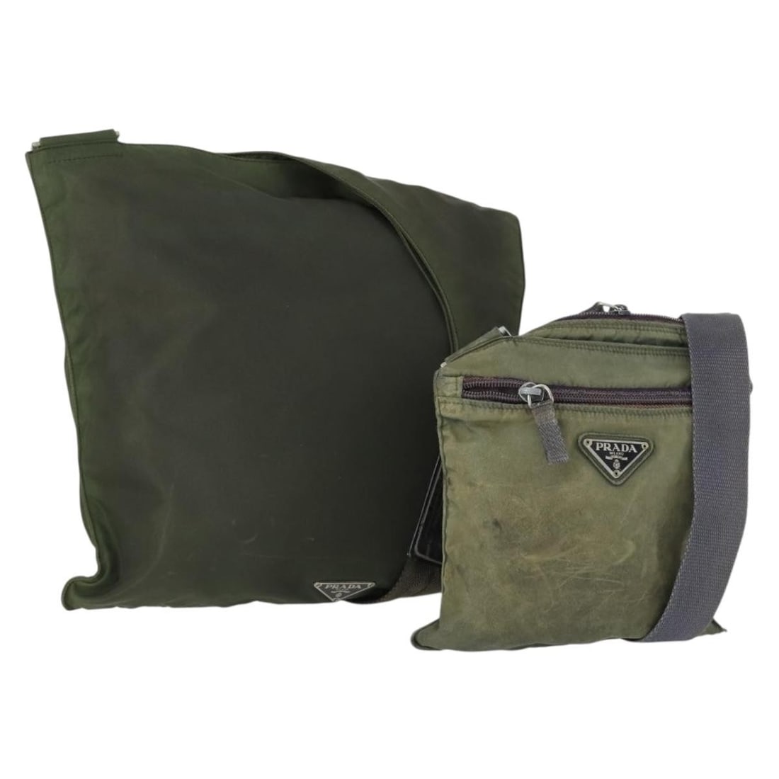 PRADA khaki nylon shoulder bag 2 piece set for women: PRADA khaki nylon shoulder bag 2 piece set for women Authentic Prada shoulder bag set in khaki nylon for women, made in Italy. This 2-piece set is offered as photographed and does not include the orig