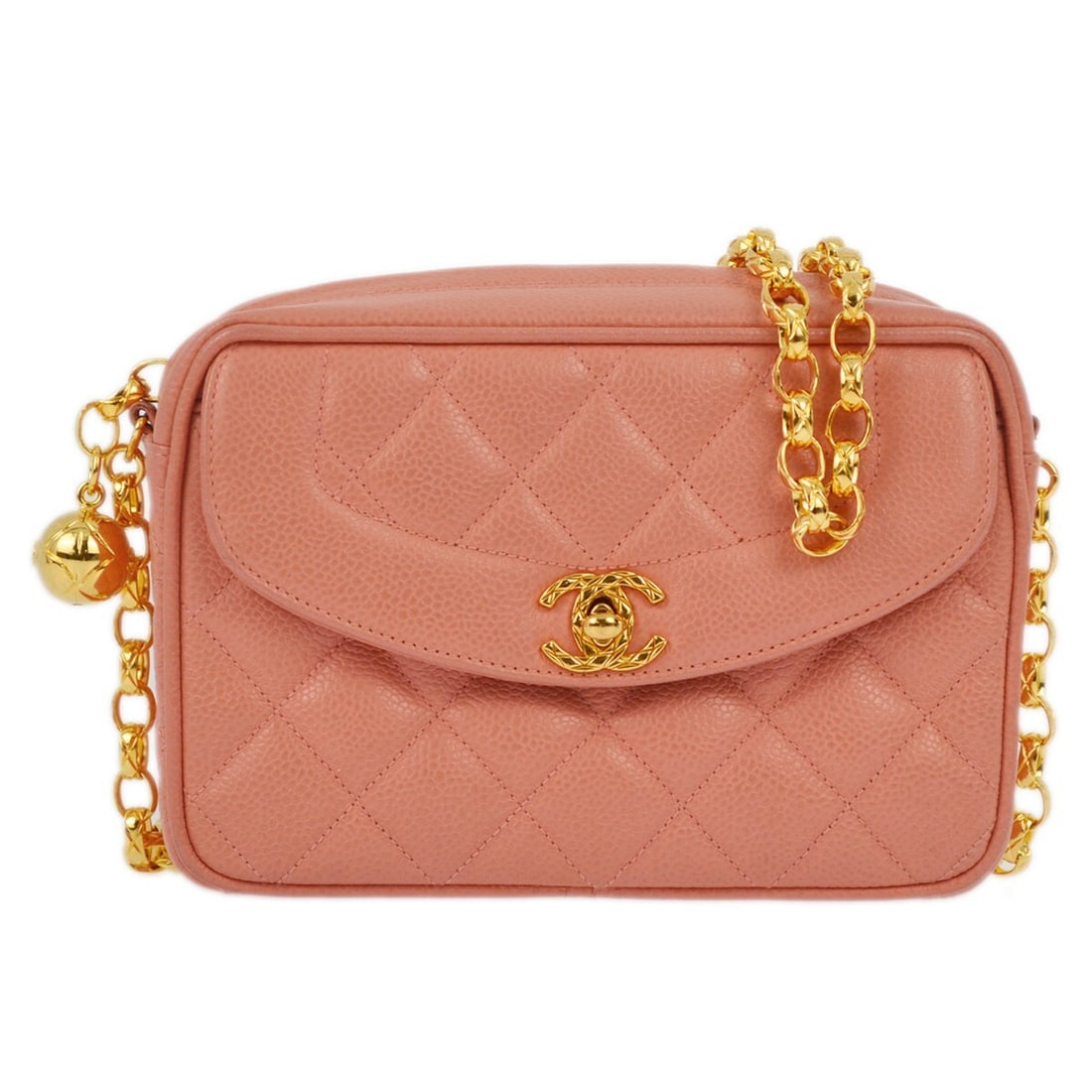 CHANEL Single Chain Mini Camera Bag Pink Caviar Calfskin: CHANEL Single Chain Mini Camera Bag Pink Caviar Calfskin Chanel mini camera bag in pink caviar skin with a leather lining and crossbody strap. It features a zip closure, one exterior pocket, one inter