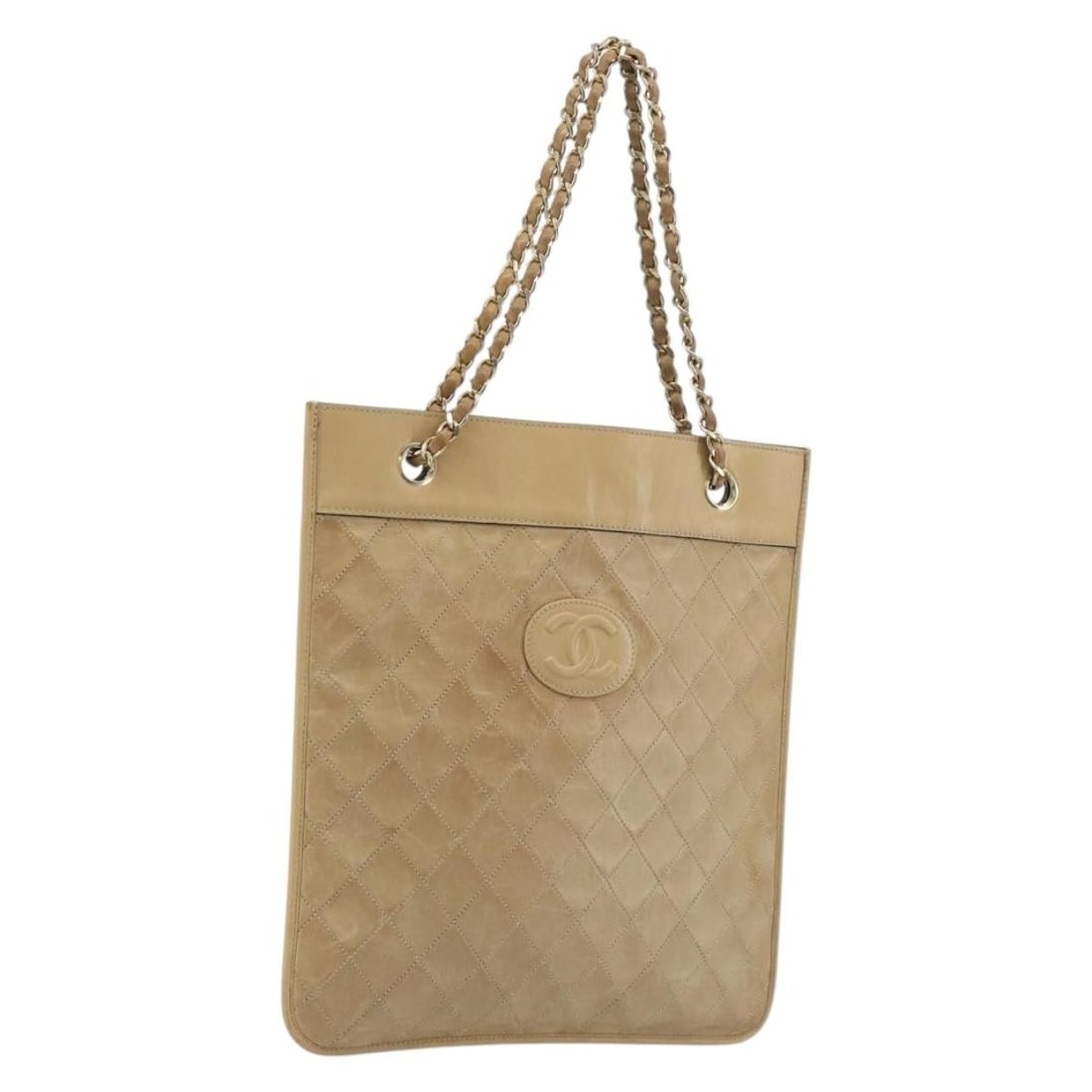 CHANEL Matelasse Lamb Skin Shoulder Bag Beige Gold Tone CC: CHANEL Matelasse Lamb Skin Shoulder Bag Beige Gold Tone CC Matelasse chain shoulder bag in beige lamb skin with gold-tone CC detailing. This women's shoulder bag was made in France and includes only t