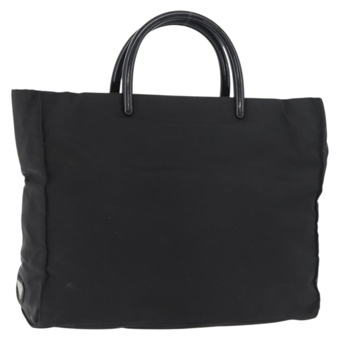 PRADA Black Nylon Handbag Silver Tone Made in Italy: PRADA Black Nylon Handbag Silver Tone Made in Italy Authentic Prada women's handbag in black nylon with silver-tone accents, made in Italy. This handbag is offered without the original box or dust bag