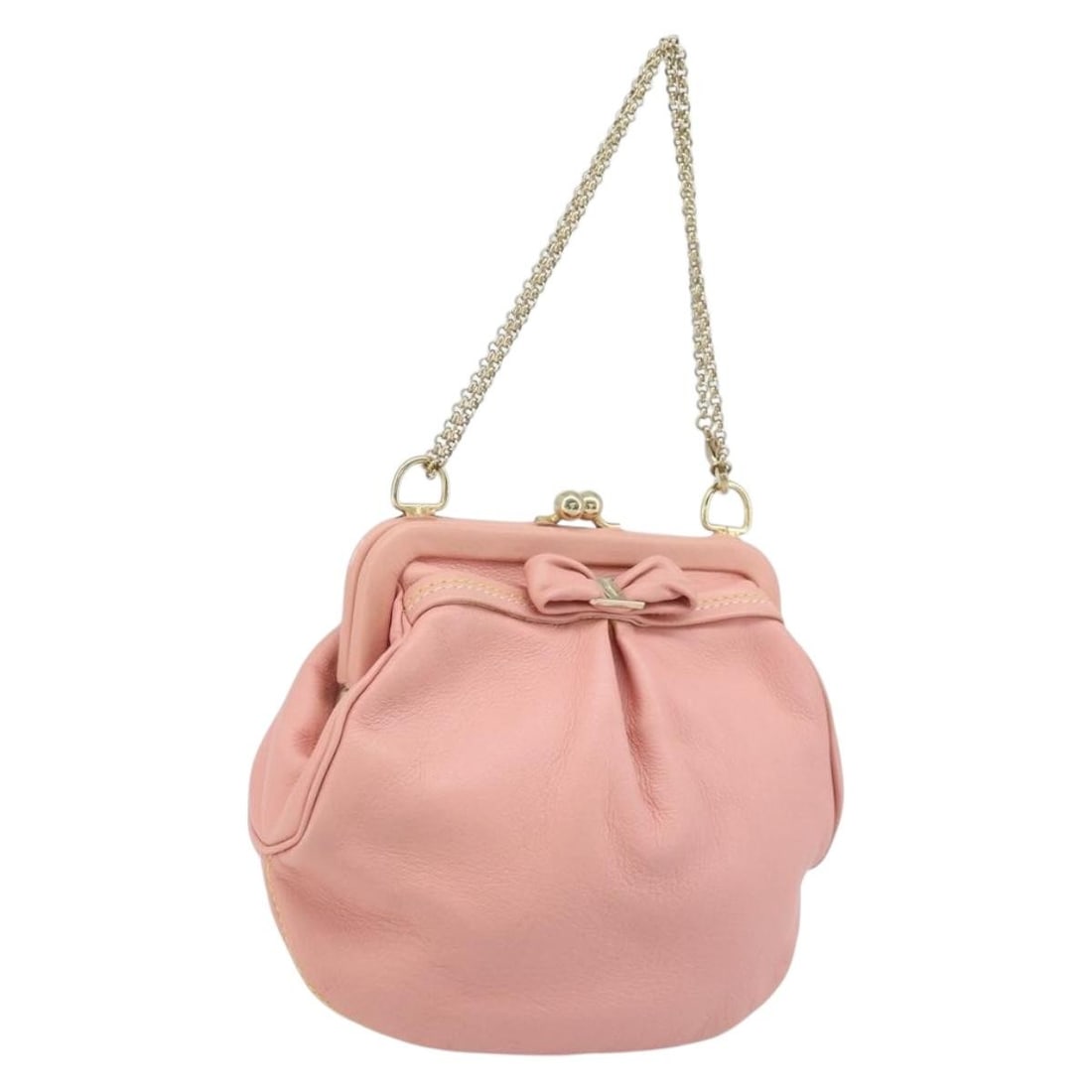 Salvatore Ferragamo Vala leather pouch pink gold chain accent: Salvatore Ferragamo Vala leather pouch pink gold chain accent Salvatore Ferragamo Chain Vala pouch in pink and gold leather. This women's pouch is made in Italy and includes only the item shown, with 