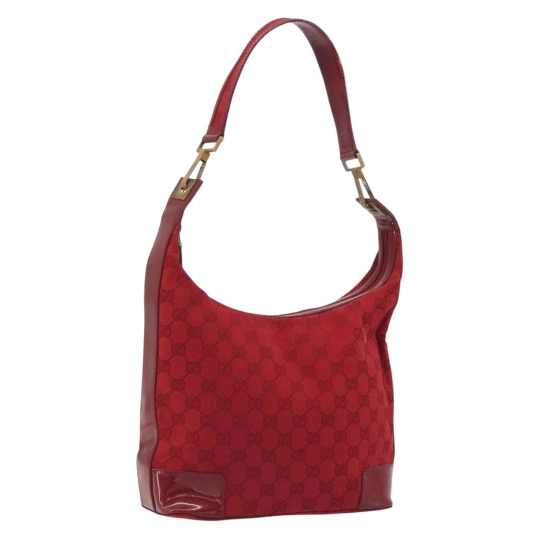 GUCCI 001 4204 GG Canvas Shoulder Bag Red Gold Tone: GUCCI 001 4204 GG Canvas Shoulder Bag Red Gold Tone Gucci shoulder bag in red GG canvas with gold-tone accents, made in Italy. This women's bag includes the item shown in the photo only; item box and 