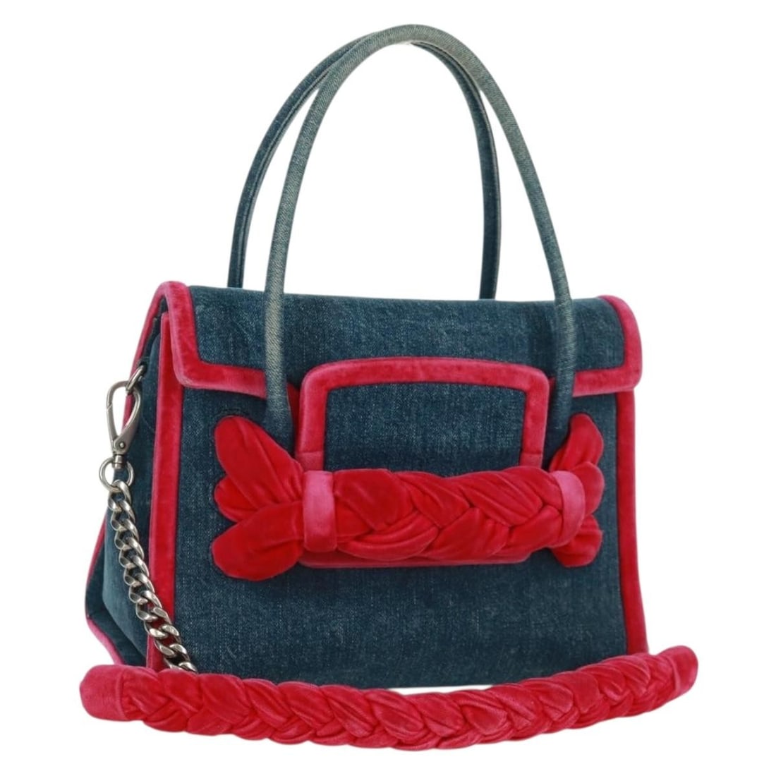 Miu Miu Blue Canvas 2way Shoulder Bag with Strap Dust Bag: Miu Miu Blue Canvas 2way Shoulder Bag with Strap Dust Bag This Miu Miu shoulder bag is crafted in blue canvas and made in Italy. It features a 2-way design with a shoulder strap and handle, and comes 