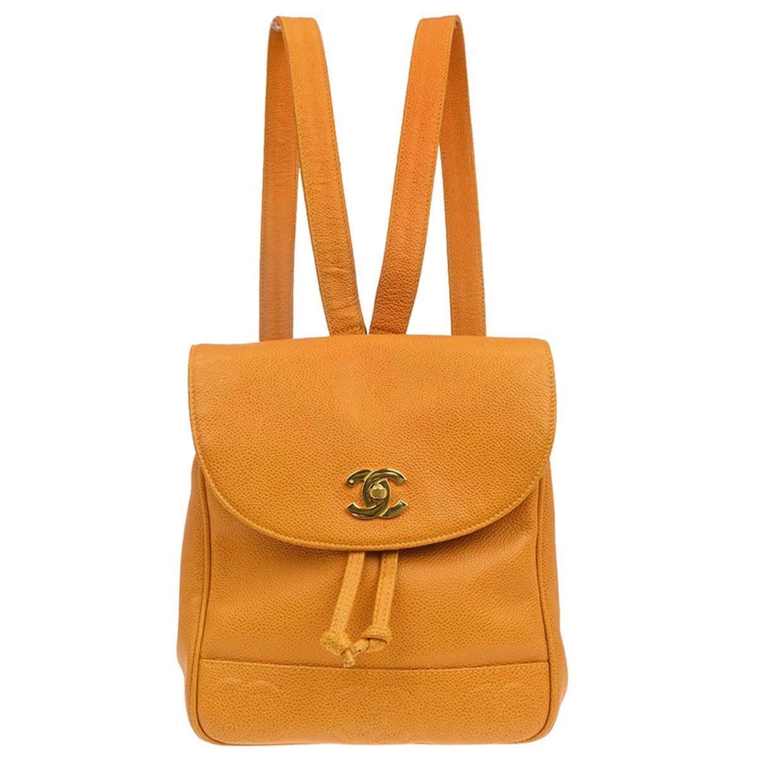 CHANEL Triple CC Caviar Leather Backpack Yellow Drawstring Turnlock (1 of 16)
