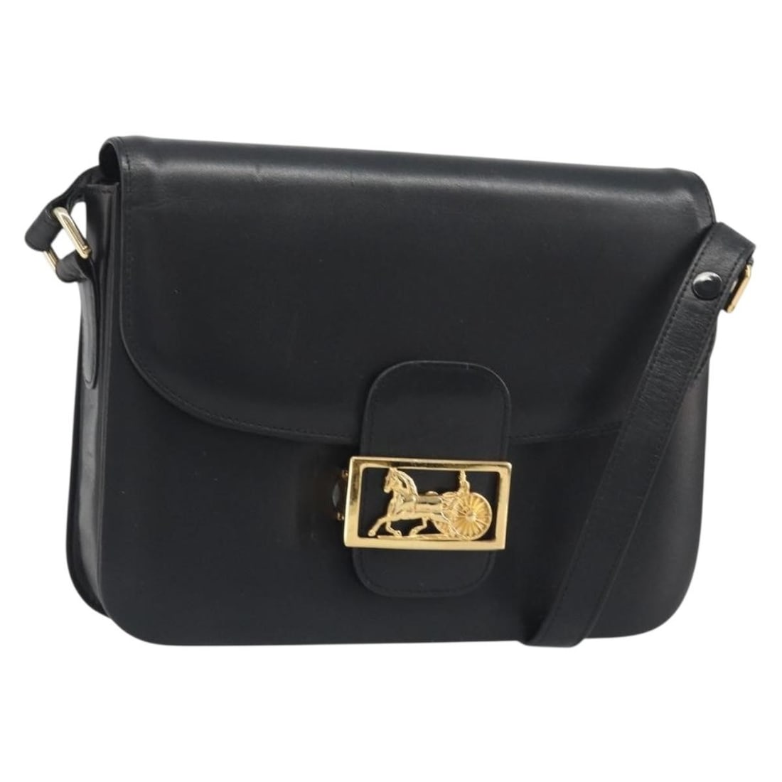 CELINE Black Leather Shoulder Bag Gold Tone Italy: CELINE Black Leather Shoulder Bag Gold Tone Italy Authentic CELINE shoulder bag in black leather with gold-tone accents. Made in Italy, this women's bag has a structured shoulder bag silhouette with a