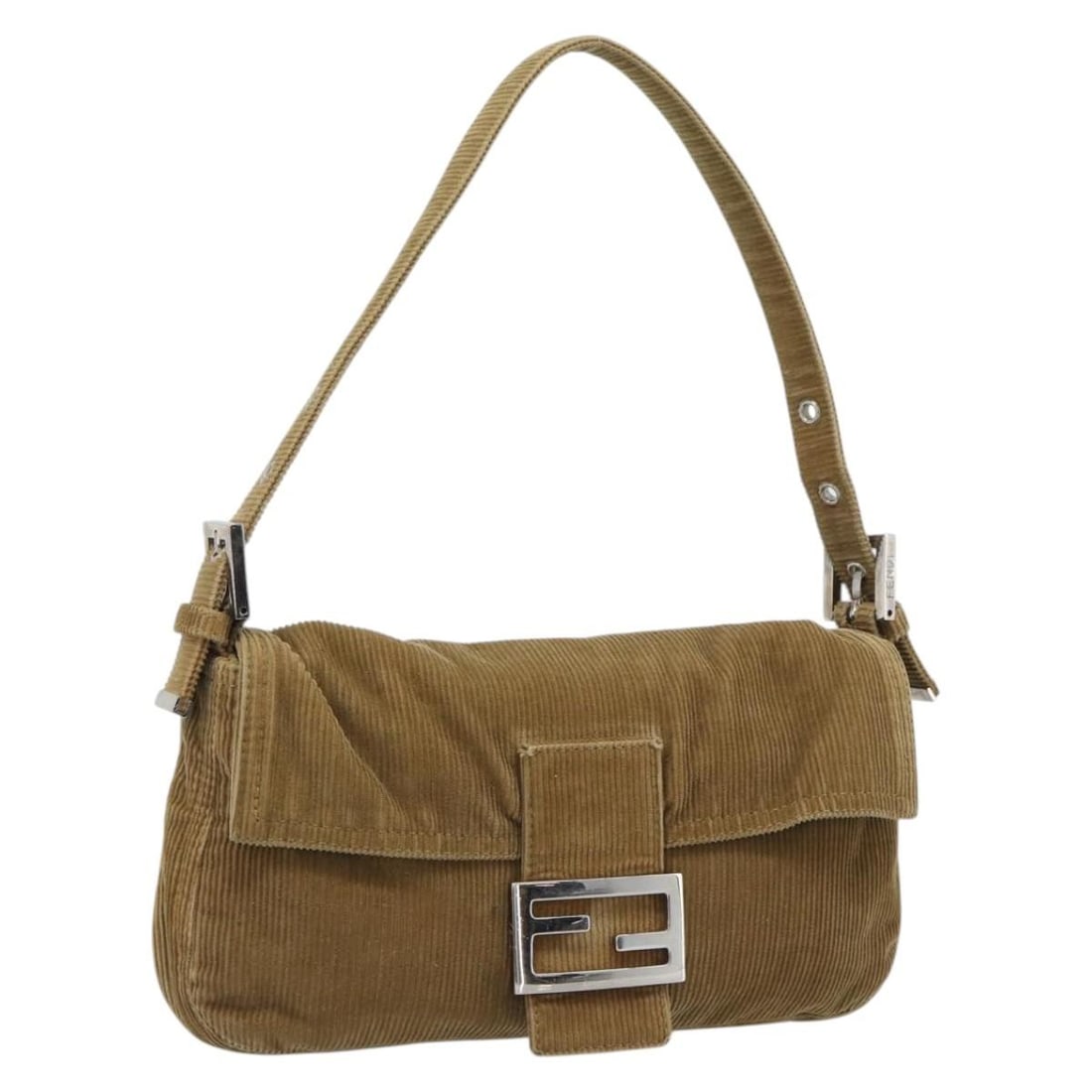 FENDI Mamma Baguette Beige Corduroy Shoulder Bag Silver Tone (1 of 18)