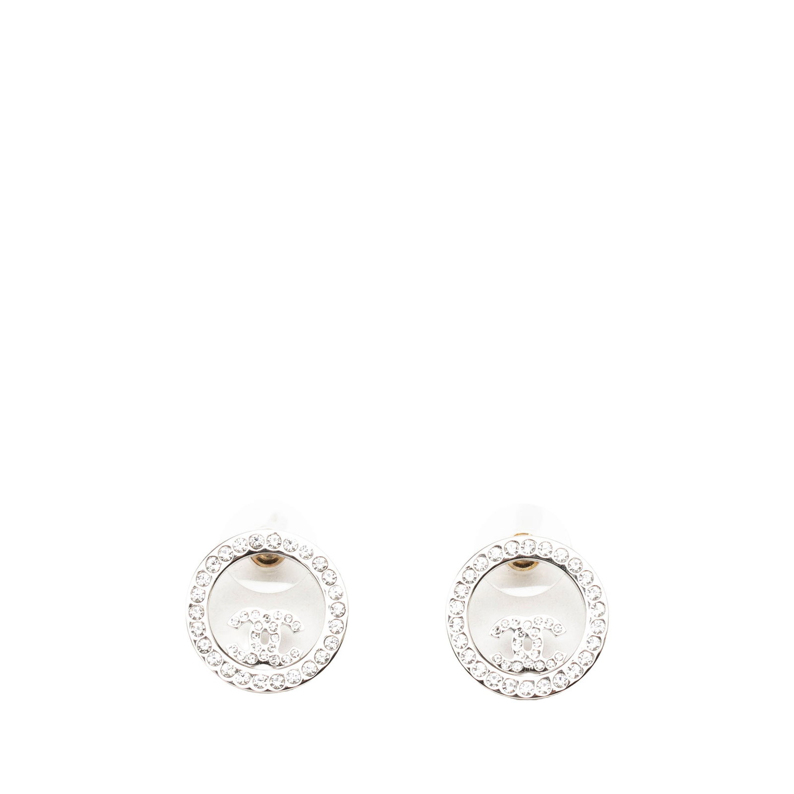Chanel CC silver tone strass clip earrings (1 of 4)