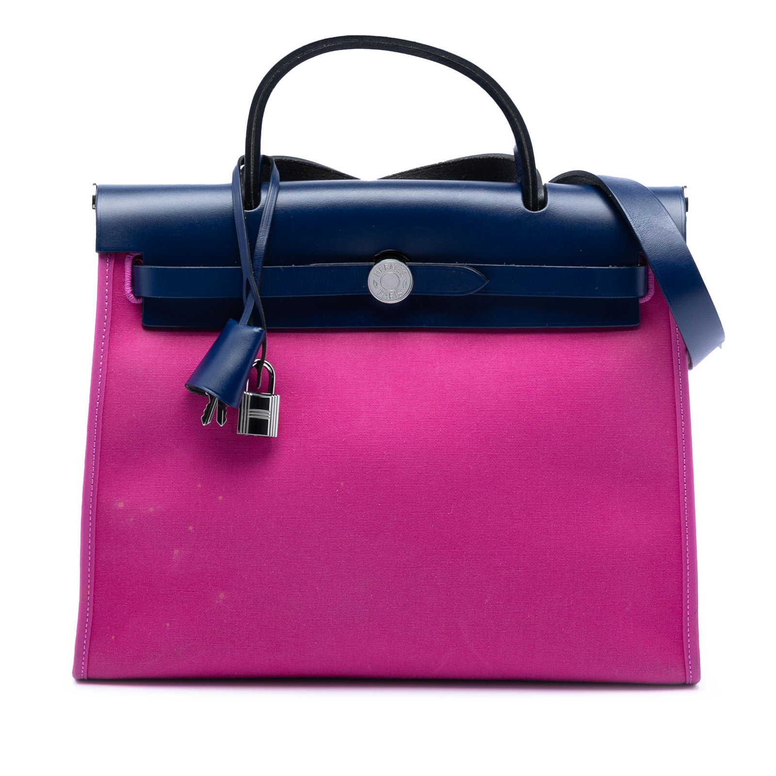 Hermes Toile Herbag Zip 31 Pink Satchel Bag: Hermes Toile Herbag Zip 31 Pink Satchel Bag Hermes Herbag Zip 31 satchel in pink fabric with a flat leather top handle and flat leather strap. The design features a front flap with pull-through strap 