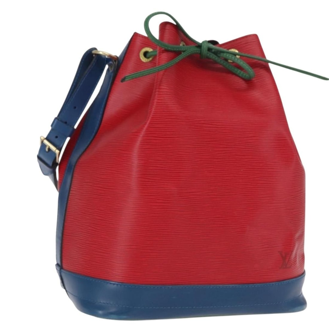 Louis Vuitton Noe Epi Blue Red Green Tricolor Shoulder Bag M44082: Louis Vuitton Noe Epi Blue Red Green Tricolor Shoulder Bag M44082 This Louis Vuitton Noe shoulder bag features a striking tricolor design in blue, red, and green Epi leather. Crafted in France, the ba