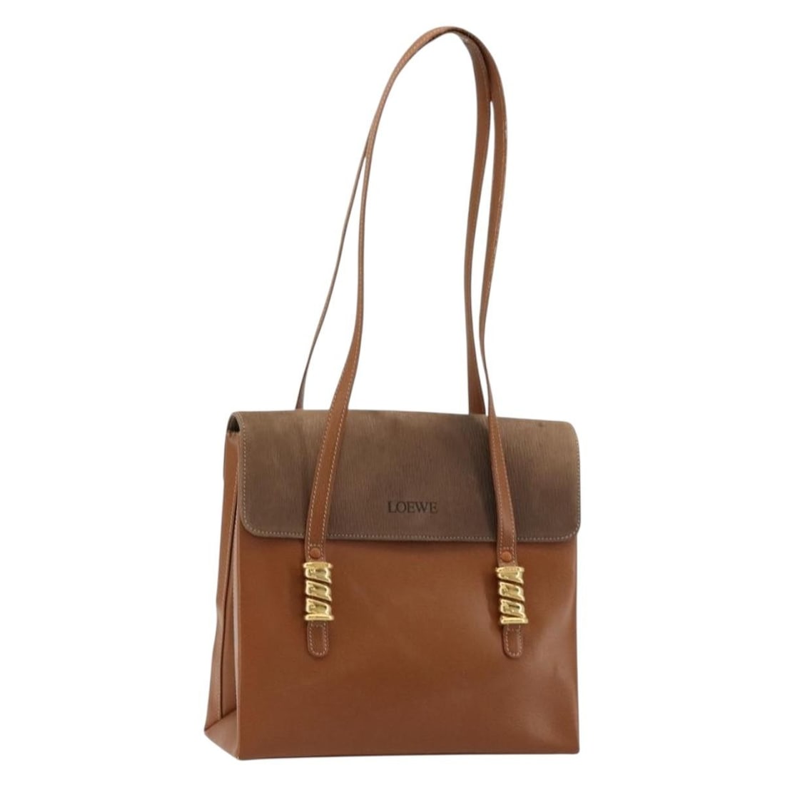 LOEWE Velazquez Leather Shoulder Bag Brown Gold Spain: LOEWE Velazquez Leather Shoulder Bag Brown Gold Spain LOEWE Velazquez shoulder bag in brown and gold leather, made in Spain. This women's shoulder bag measures approximately 27 cm wide, 25 cm high, an