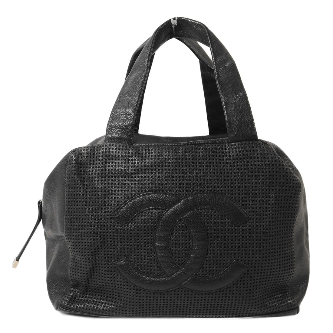 CHANEL CC Vintage Black Calfskin Handbag with SHW: CHANEL CC Vintage Black Calfskin Handbag with SHW Vintage Chanel CC handbag in black calfskin leather with silver-tone hardware. This women's handbag features an interior zip pocket and includes a hol