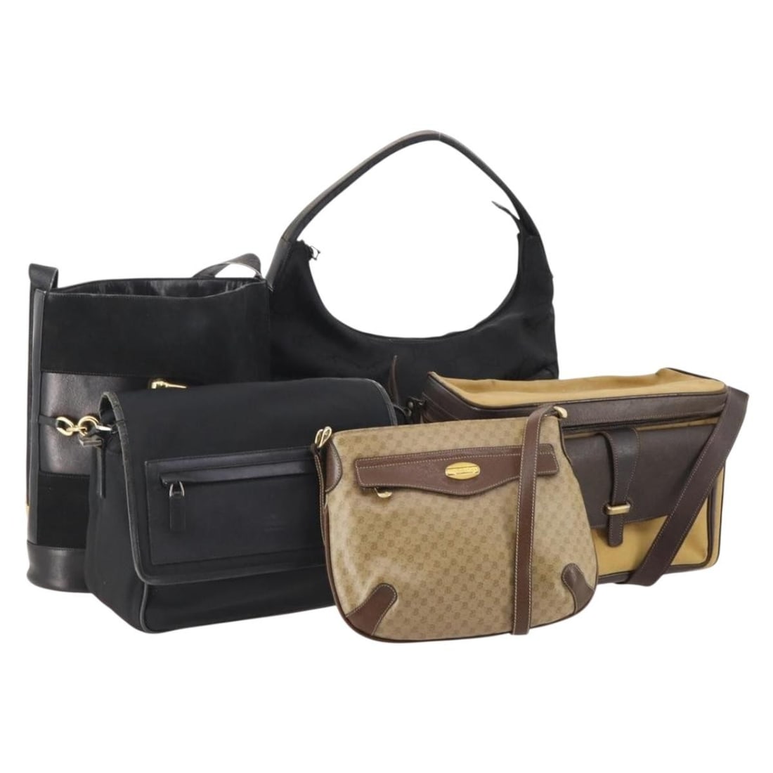 Set of 5 Gucci Micro GG Canvas Suede Shoulder Bags Black Beige: Set of 5 Gucci Micro GG Canvas Suede Shoulder Bags Black Beige Set of 5 Gucci shoulder bags in black and beige suede with Micro GG canvas. This women's bundle is made in Italy and is offered without t