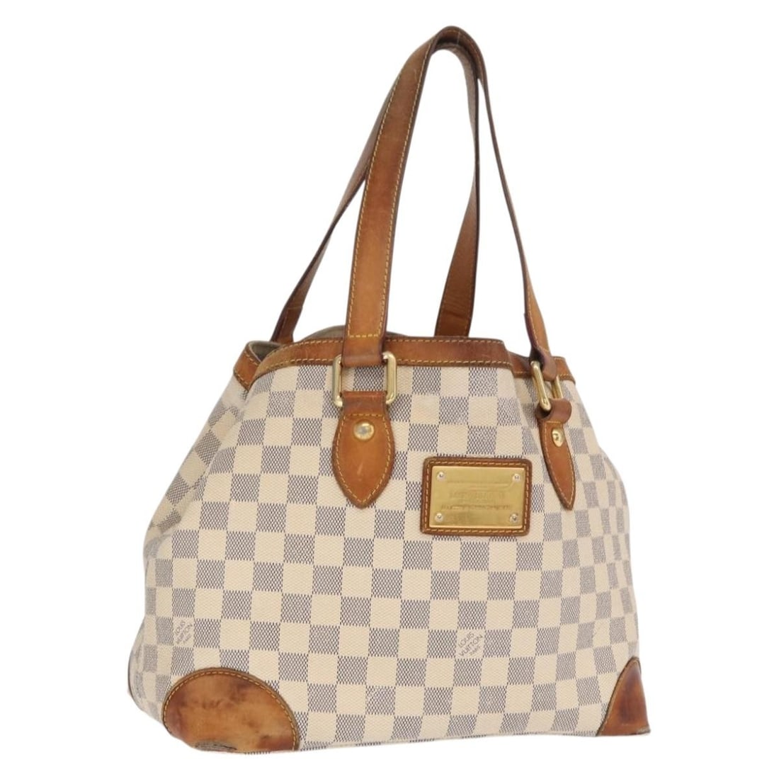 Damier Azur Canvas Louis Vuitton Hampstead MM Tote N51206 Made in Spain: Damier Azur Canvas Louis Vuitton Hampstead MM Tote N51206 Made in Spain This Louis Vuitton Hampstead MM Tote Bag features the Damier Azur Canvas with the signature Damier Azur pattern. Crafted in Spai