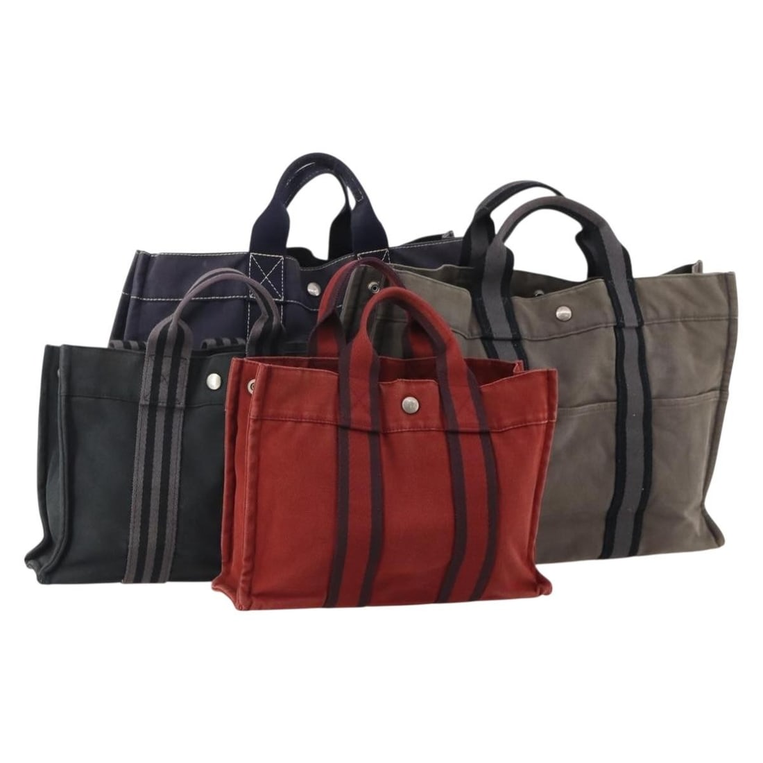 Set of 4 Hermes Fourre Tout Cotton Handbags Black Red Gray (1 of 18)