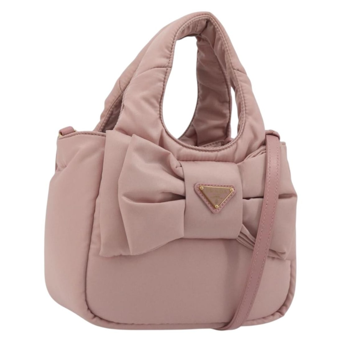 PRADA Ribbon 2way Nylon Hand Bag Pink with Shoulder Strap: PRADA Ribbon 2way Nylon Hand Bag Pink with Shoulder Strap Prada ribbon 2-way handbag in pink nylon with gold-tone accents. Designed for women, this authentic bag includes a dust bag and shoulder strap