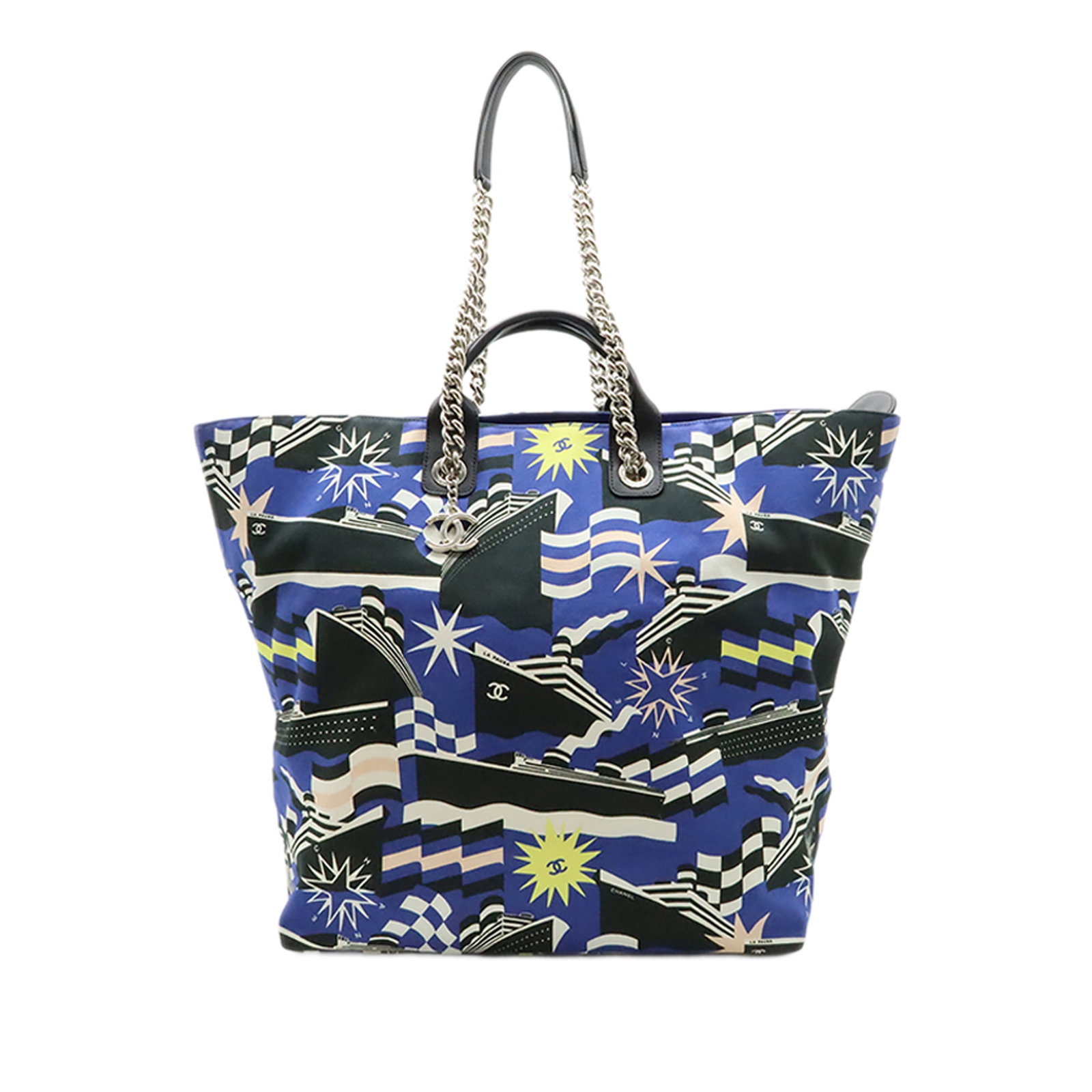 Chanel La Pausa Bay Canvas Shopping Tote Large Blue: Chanel La Pausa Bay Canvas Shopping Tote Large Blue A Chanel Large Canvas La Pausa Bay Shopping Tote in blue, made in Italy. This satchel features a printed canvas body, top rolled leather handles, a 