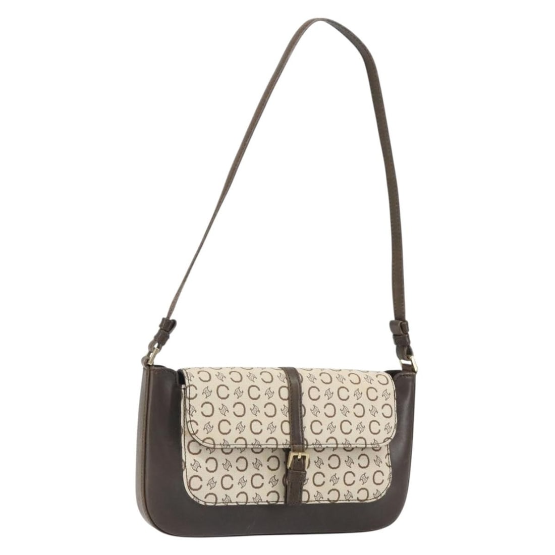 Celine Macadam Beige and Gold Canvas Women's Shoulder Bag: Celine Macadam Beige and Gold Canvas Women's Shoulder Bag This is a CELINE C Macadam canvas shoulder bag in beige and gold, designed for women. Crafted in Italy, the bag features CELINE's signature C 