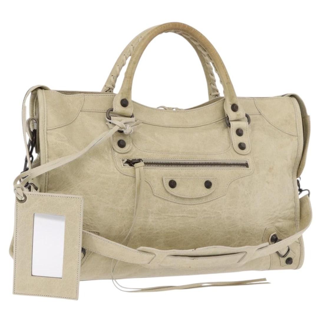 BALENCIAGA 115748 The City Ivory Leather 2way Handbag: BALENCIAGA 115748 The City Ivory Leather 2way Handbag Balenciaga The City 2-way handbag in ivory leather with top handles and a detachable shoulder strap. Made in Italy, this women's handbag includes 