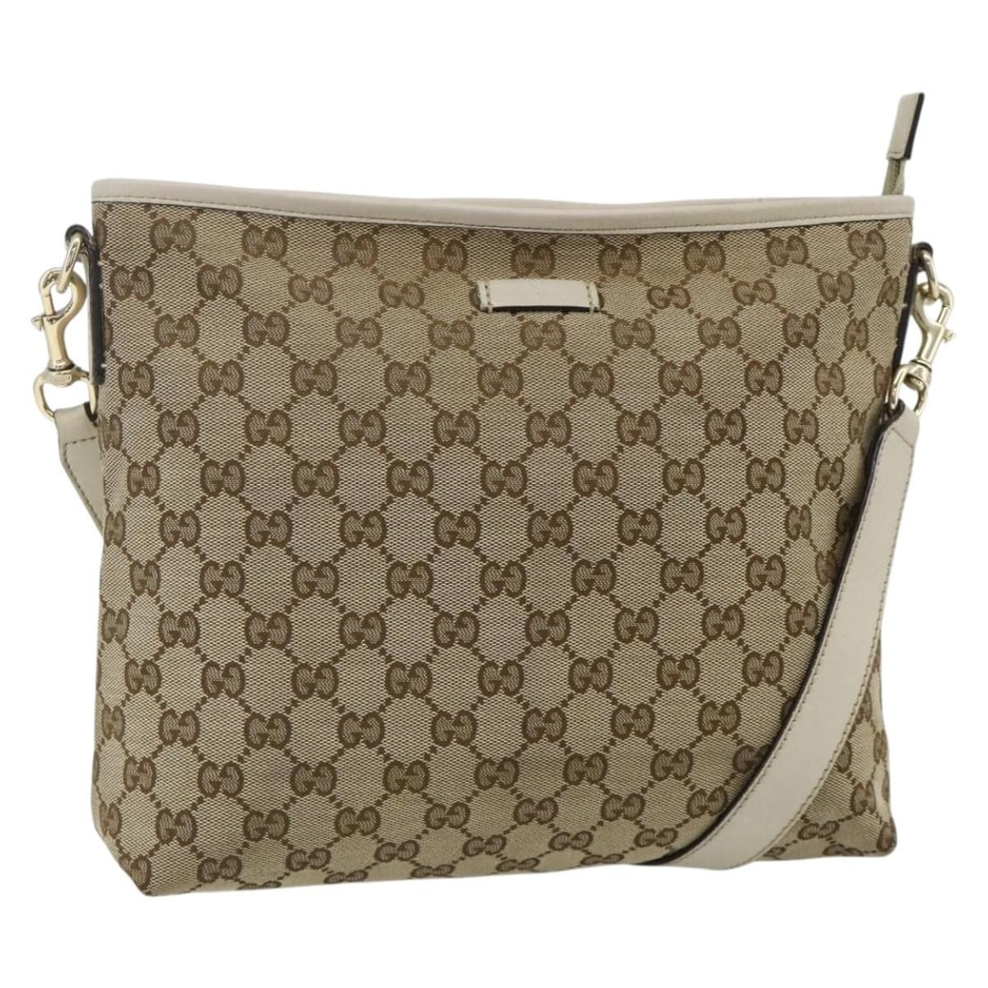 GUCCI 388924 GG Canvas Shoulder Bag Beige Gold: GUCCI 388924 GG Canvas Shoulder Bag Beige Gold Gucci shoulder bag in GG Canvas with a beige and gold exterior. Made in Italy, this women's bag measures approximately 11.0 x 9.8 x 1.2 inches, with a sh