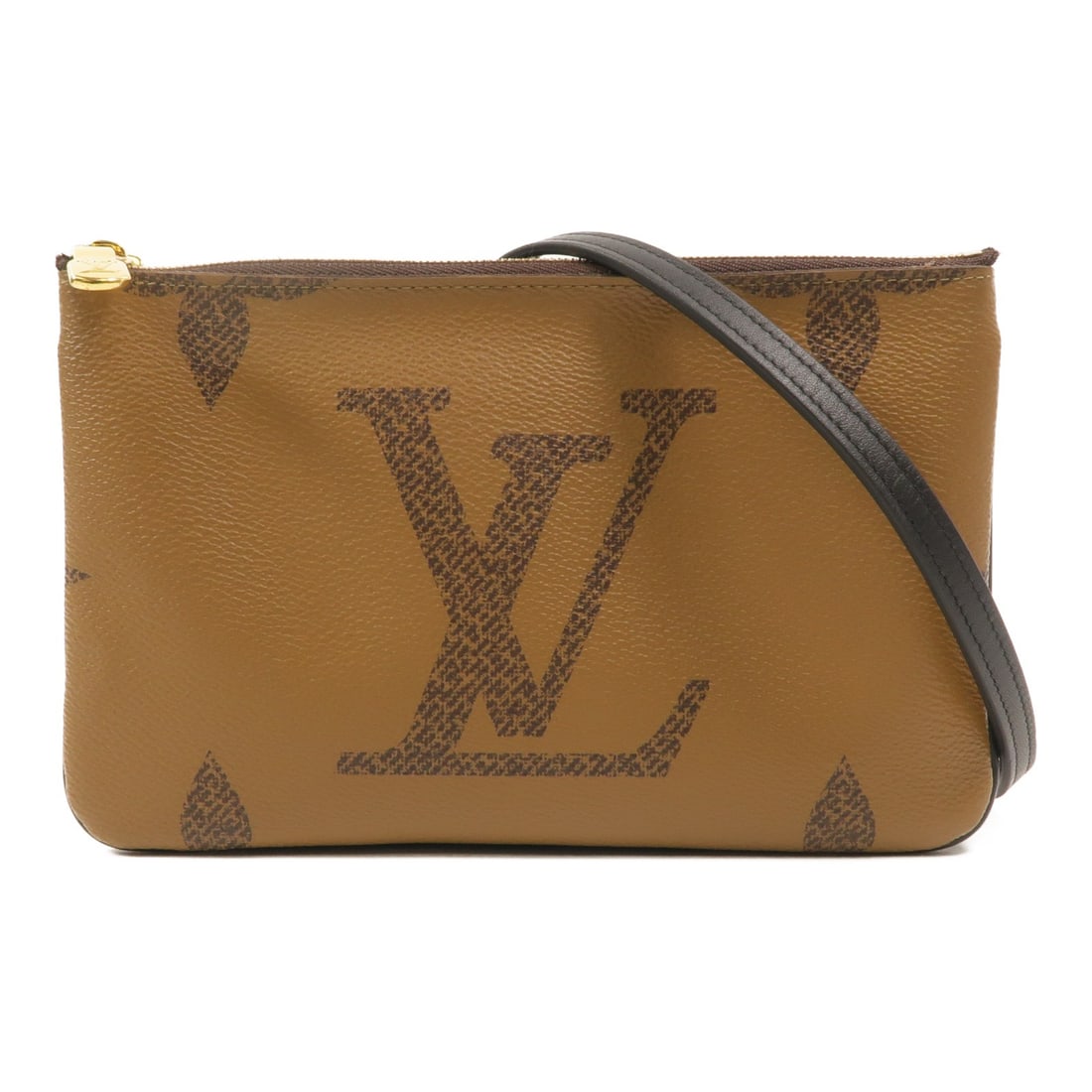 Louis Vuitton M69203 Double Zip Pochette Monogram Reverse Shoulder Bag: Louis Vuitton M69203 Double Zip Pochette Monogram Reverse Shoulder Bag Louis Vuitton Double Zip Pochette shoulder bag in Monogram Giant Reverse PVC coated canvas. This women's shoulder bag features a 