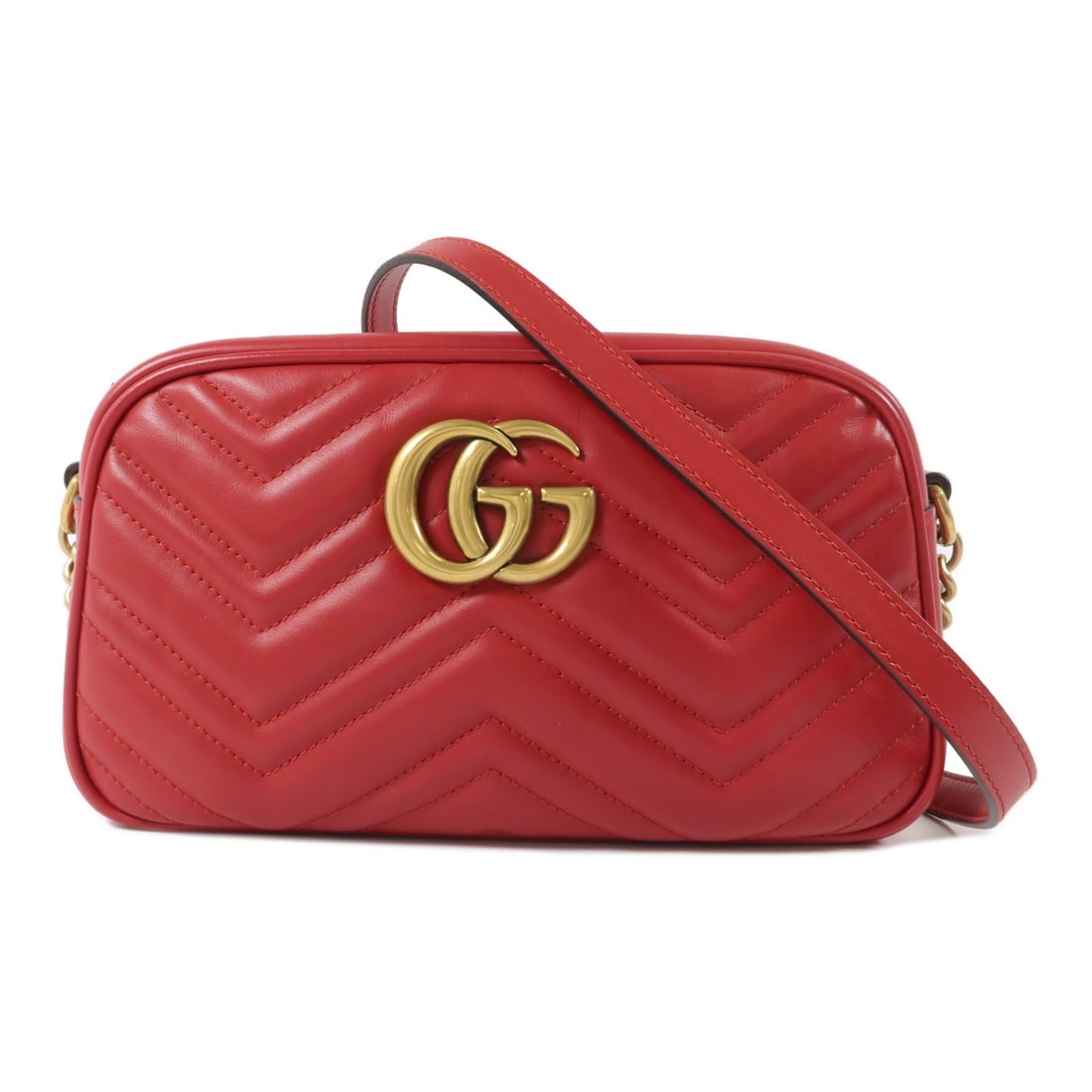 Gucci GG Marmont Small Camera Shoulder Bag 447632 Red Calfskin: Gucci GG Marmont Small Camera Shoulder Bag 447632 Red Calfskin Small Gucci GG Marmont camera shoulder bag in red calfskin leather. This women's shoulder bag features a compact structured silhouette wi