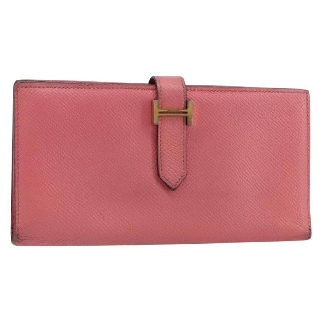 Hermes Bearn Soufflet Pink Leather Wallet Repainted France: Hermes Bearn Soufflet Pink Leather Wallet Repainted France Hermes Bearn Soufflet wallet in pink leather, made in France. This women's wallet is repainted and offered in heavily used condition, with vi