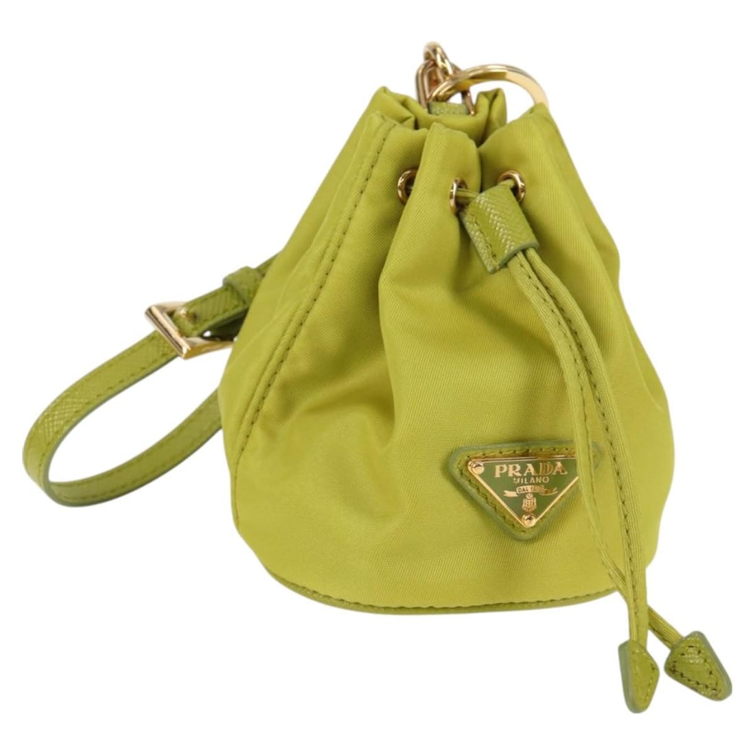 PRADA Nylon Pouch Green with Gold Tone Dust Bag Box: PRADA Nylon Pouch Green with Gold Tone Dust Bag Box Compact Prada pouch in green and gold nylon, made in Italy. The item is listed in excellent condition and comes with a dust bag and item box. Condit