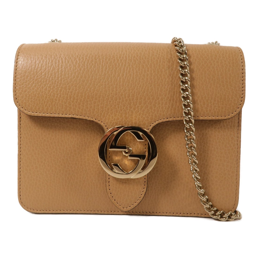 Gucci 510304 Interlocking G chain shoulder bag beige calfskin: Gucci 510304 Interlocking G chain shoulder bag beige calfskin Gucci Interlocking G chain shoulder bag in beige calfskin leather. This women's shoulder bag features a flap design with an open interior 
