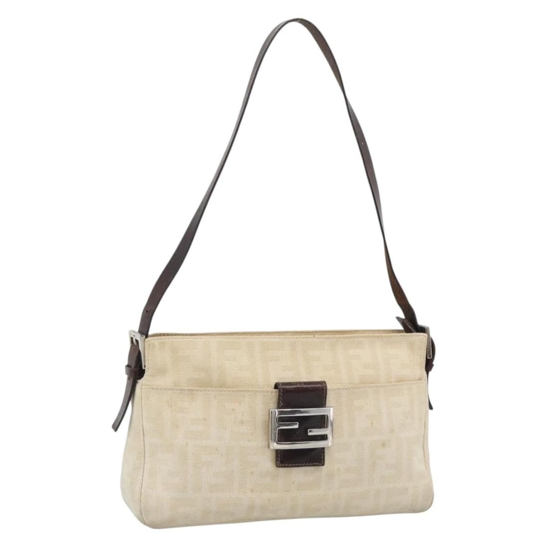 FENDI Mamma Baguette Shoulder Bag Zucca Canvas Ivory Silver: FENDI Mamma Baguette Shoulder Bag Zucca Canvas Ivory Silver Authentic FENDI Mamma Baguette shoulder bag in ivory and silver Zucca canvas. This women's shoulder bag is made in Italy and includes the ba